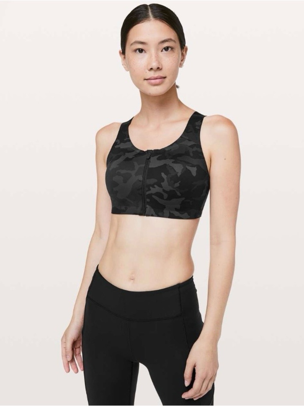 Lululemon Enlite Zip Front Camouflage Sports Bra Black/Grey